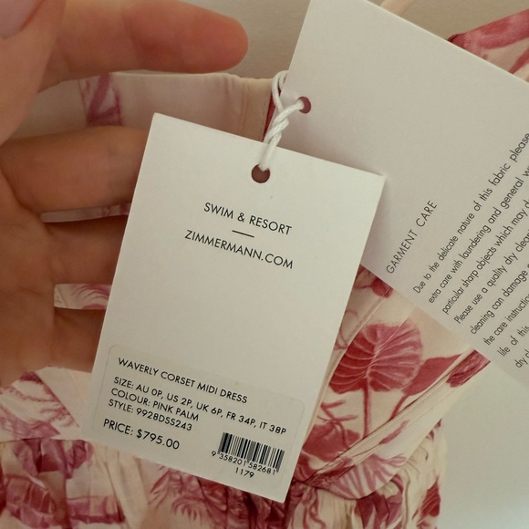 NWT ZIMMERMANN Pink Palm Waverly Corset Midi Dress Size OP - Picture 7 of 14